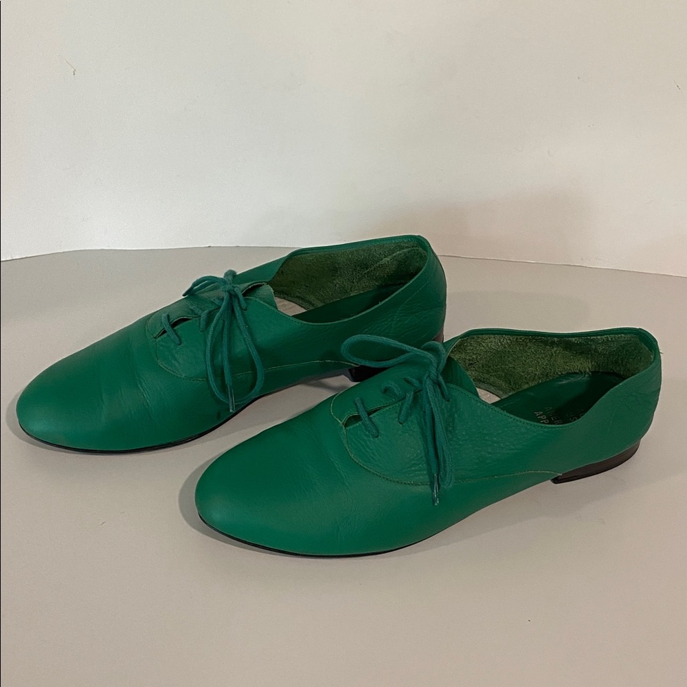 American Apparel Vintage Bobby Leather Lace-up Shoe Loafers Size 9 Green - Picture 5 of 16